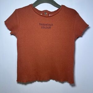 Zara Ribbed T/Shirt Short Sleeve Lettuce Trim Hazelnut Color Toddler TEE